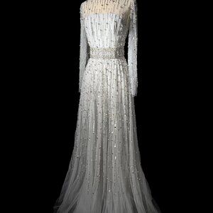 Brand New US 6 Anna Augusta Custom Made Evening Dress In Light Blue